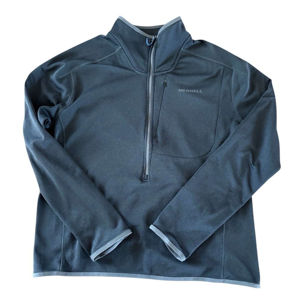 MERRELL Sweatshirt Men's Large  Pullover Half Zip Neck Pocket Logo Charcoal Gray